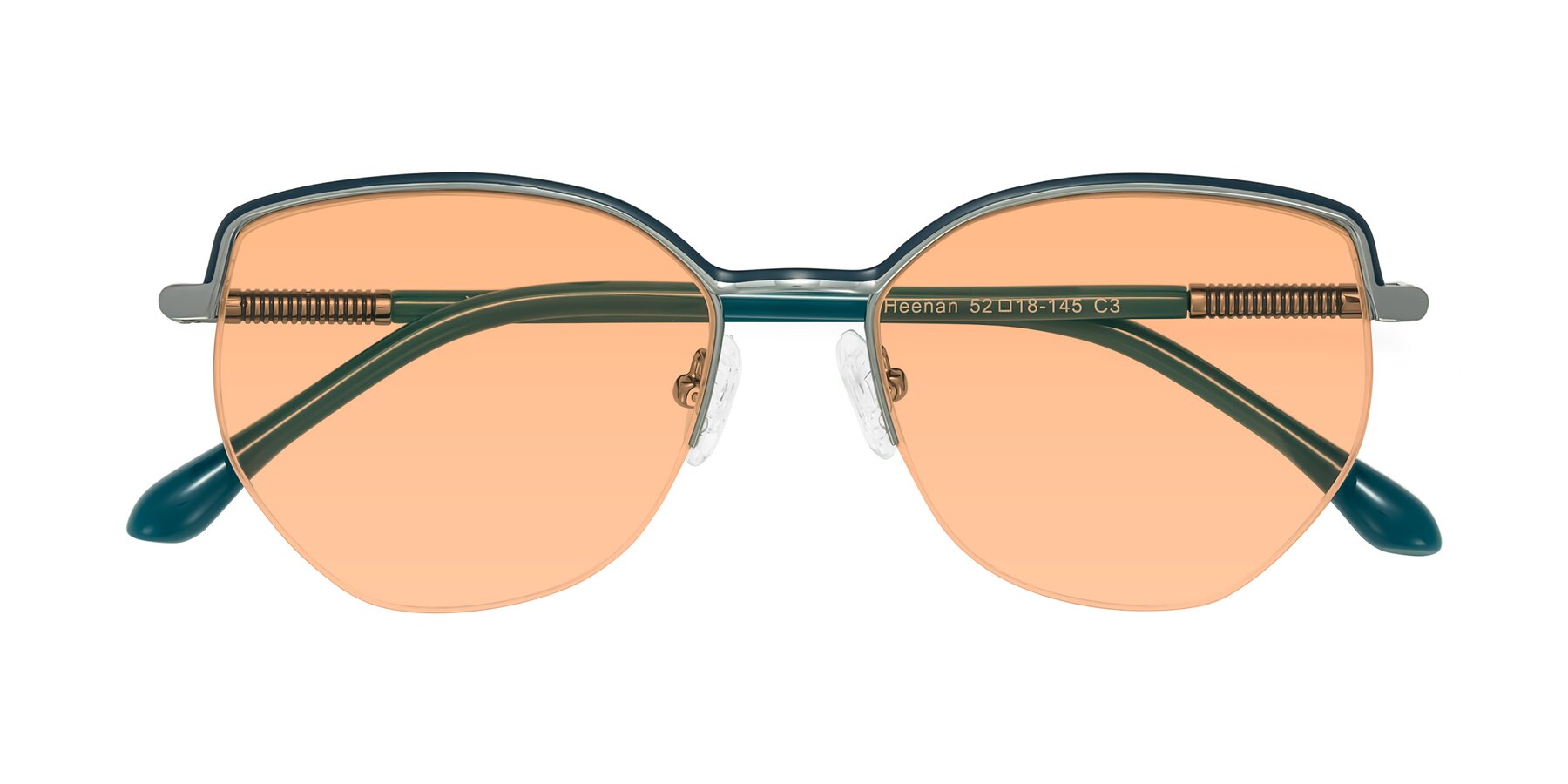 Folded Front of Heenan in Teal/Silver with Light Orange Tinted Lenses