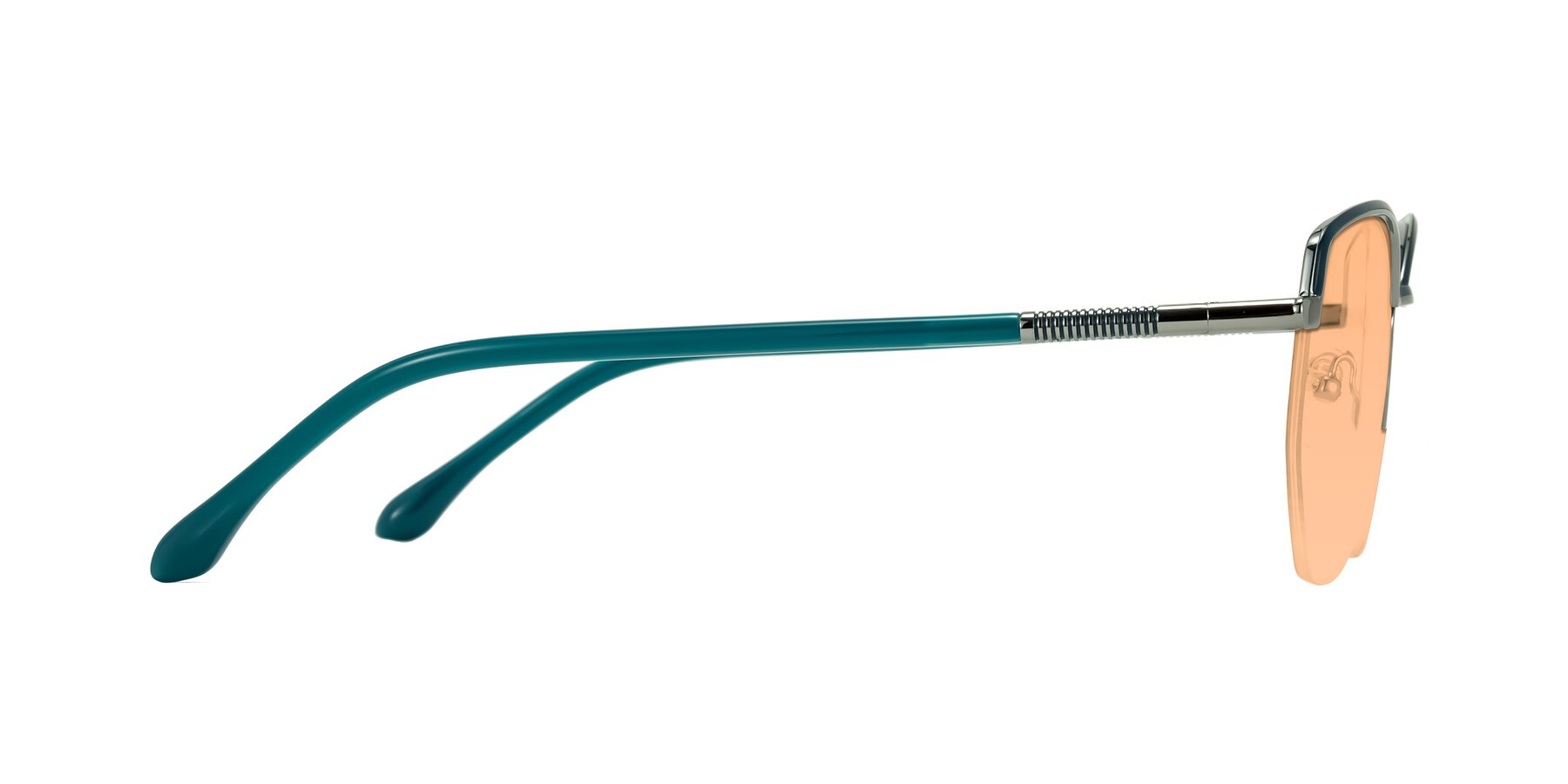 Side of Heenan in Teal/Silver with Light Orange Tinted Lenses