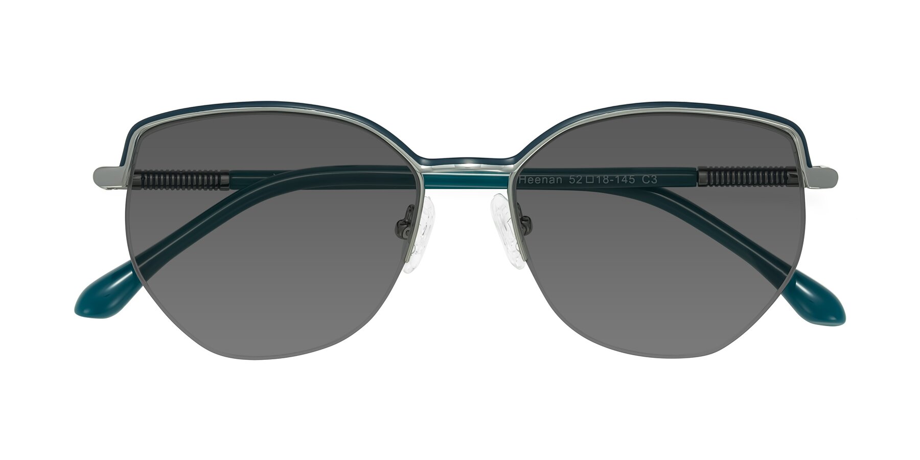Folded Front of Heenan in Teal/Silver with Medium Gray Tinted Lenses