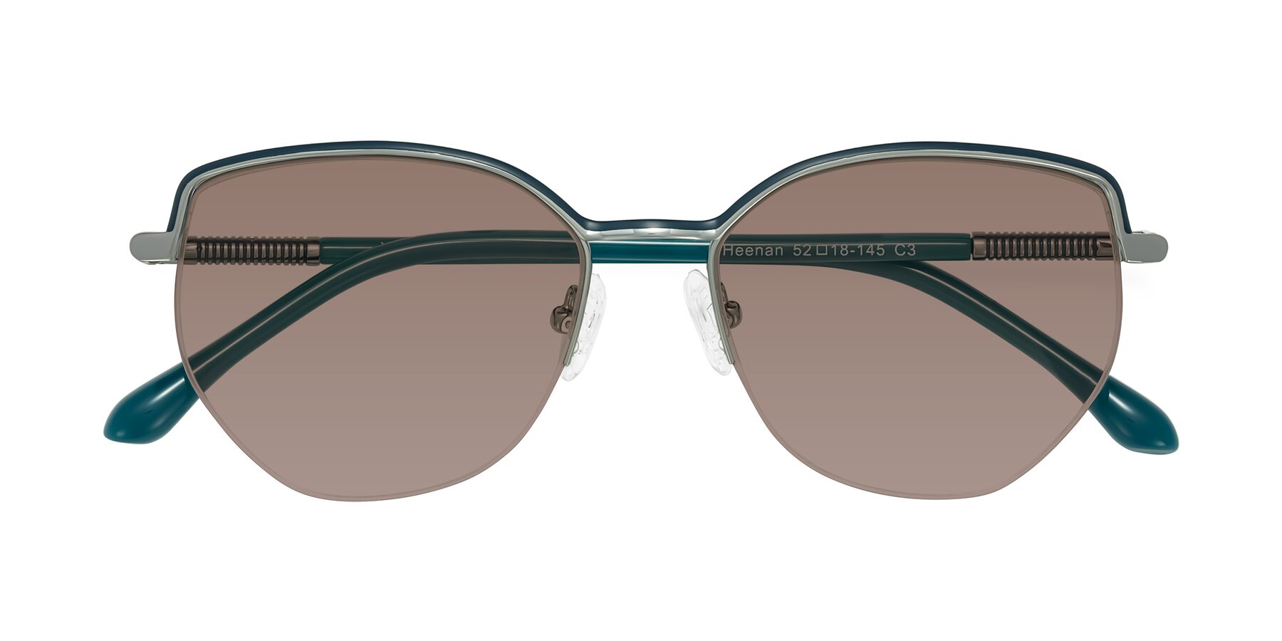 Folded Front of Heenan in Teal/Silver with Medium Brown Tinted Lenses