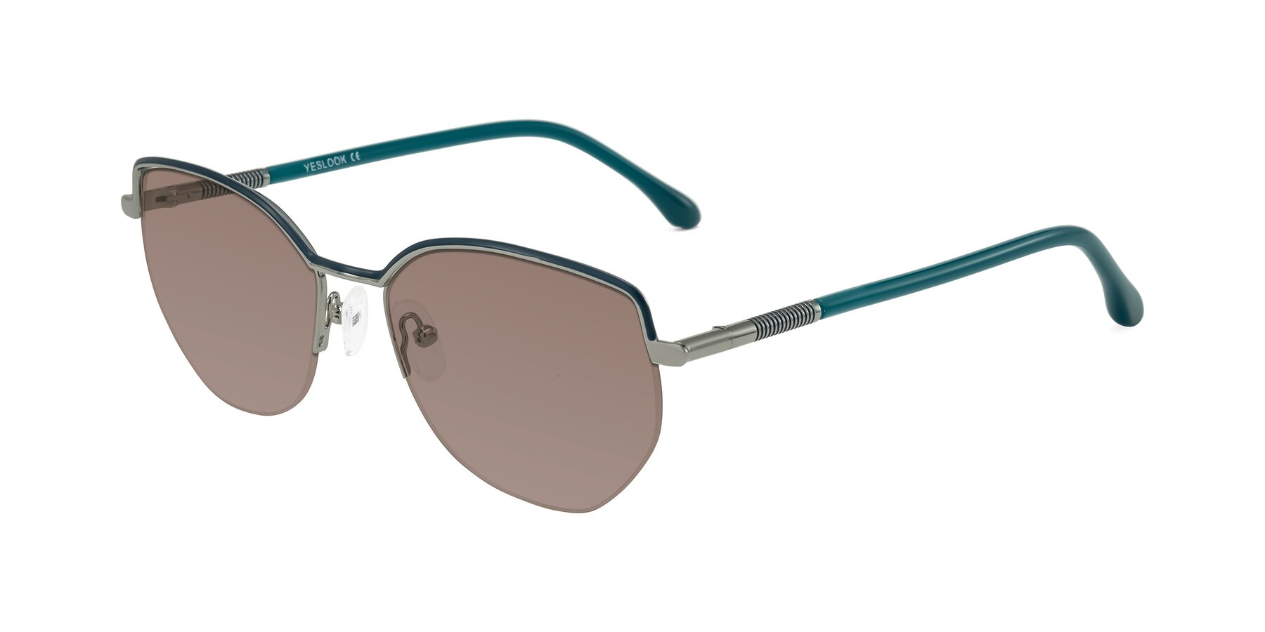 Angle of Heenan in Teal/Silver with Medium Brown Tinted Lenses