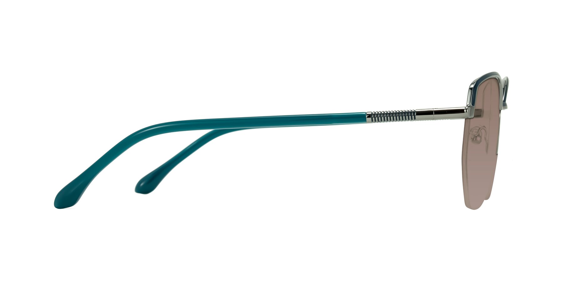 Side of Heenan in Teal/Silver with Medium Brown Tinted Lenses