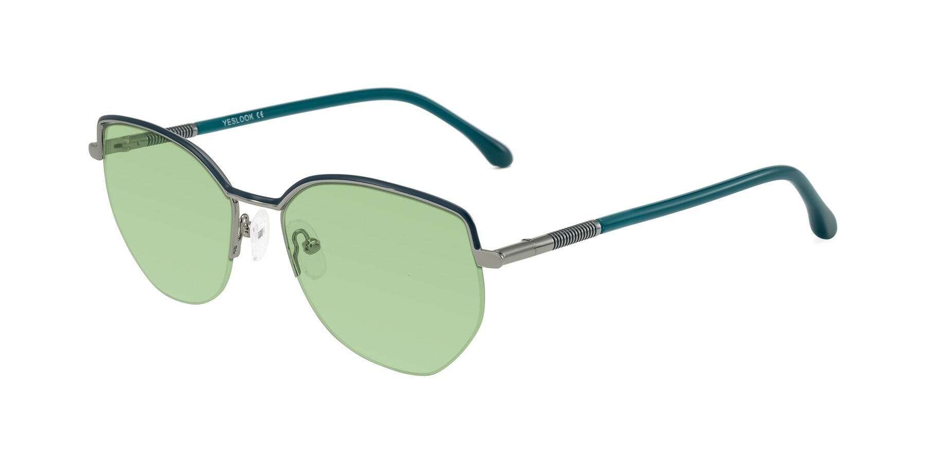 Angle of Heenan in Teal/Silver with Medium Green Tinted Lenses