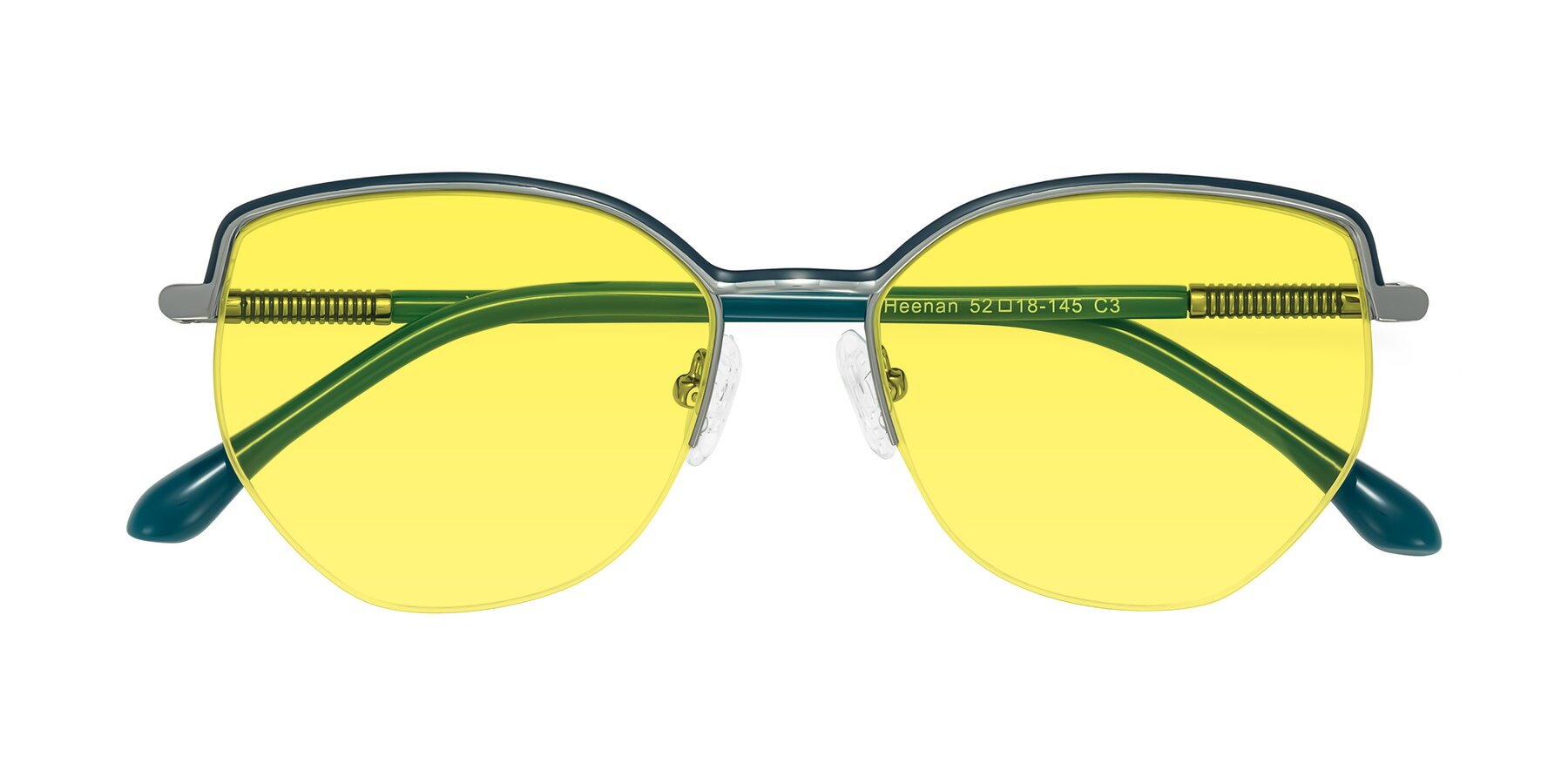 Folded Front of Heenan in Teal/Silver with Medium Yellow Tinted Lenses