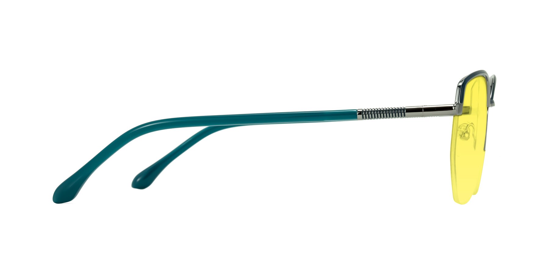 Side of Heenan in Teal/Silver with Medium Yellow Tinted Lenses