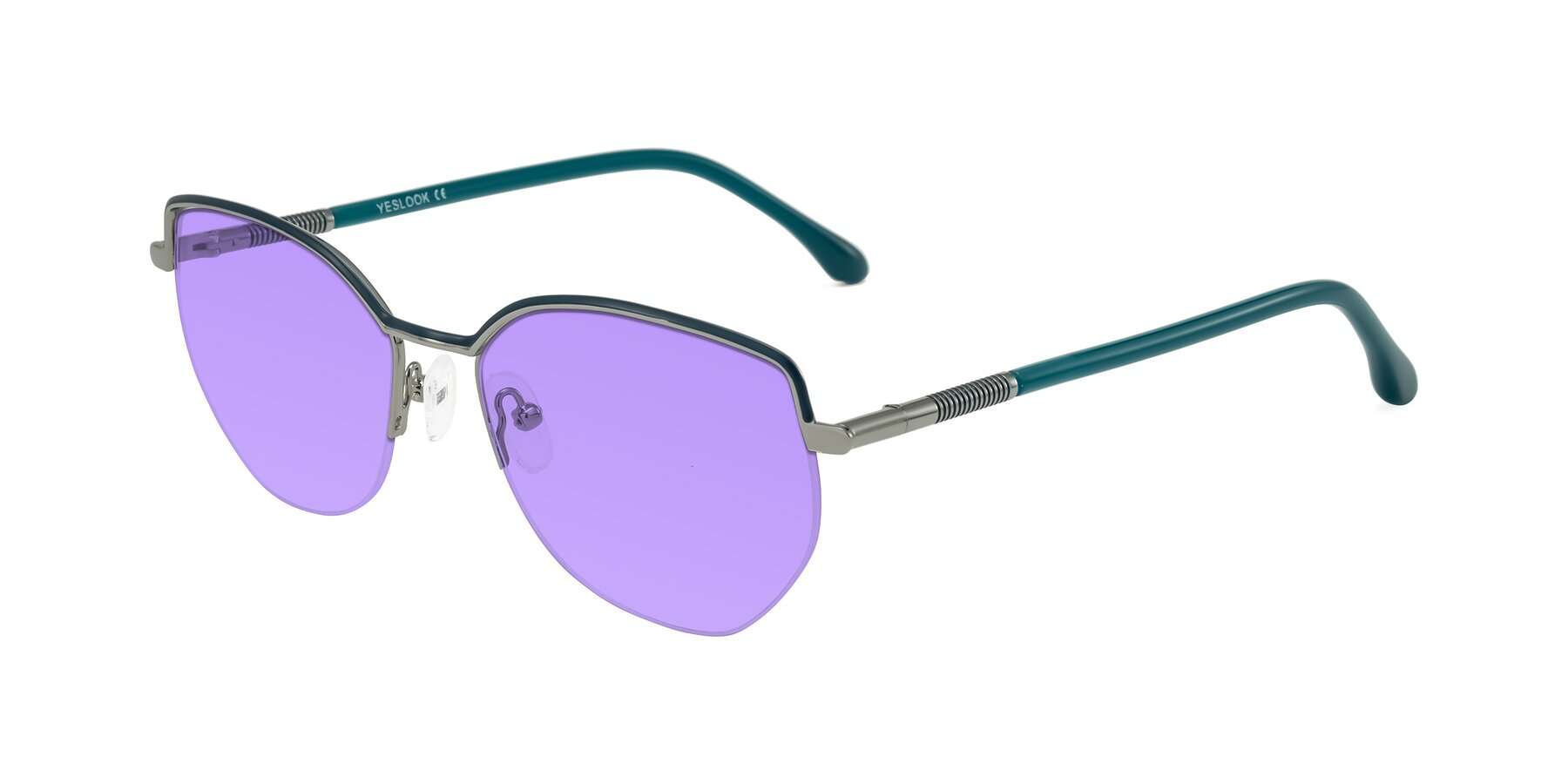 Angle of Heenan in Teal/Silver with Medium Purple Tinted Lenses