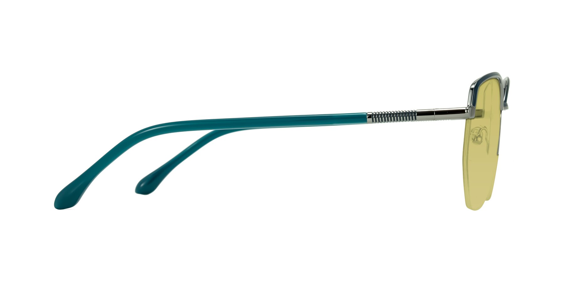 Side of Heenan in Teal/Silver with Medium Champagne Tinted Lenses