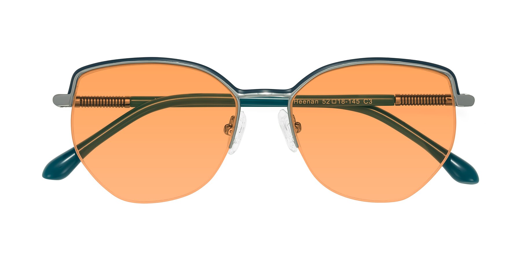 Folded Front of Heenan in Teal/Silver with Medium Orange Tinted Lenses