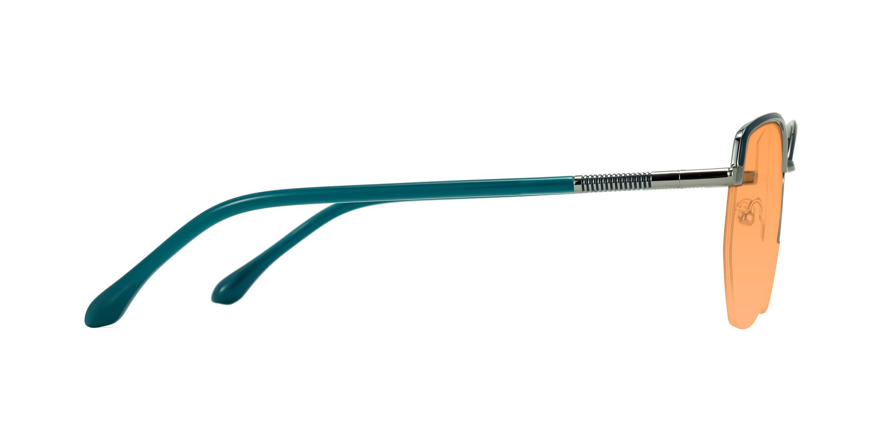 Side of Heenan in Teal/Silver with Medium Orange Tinted Lenses