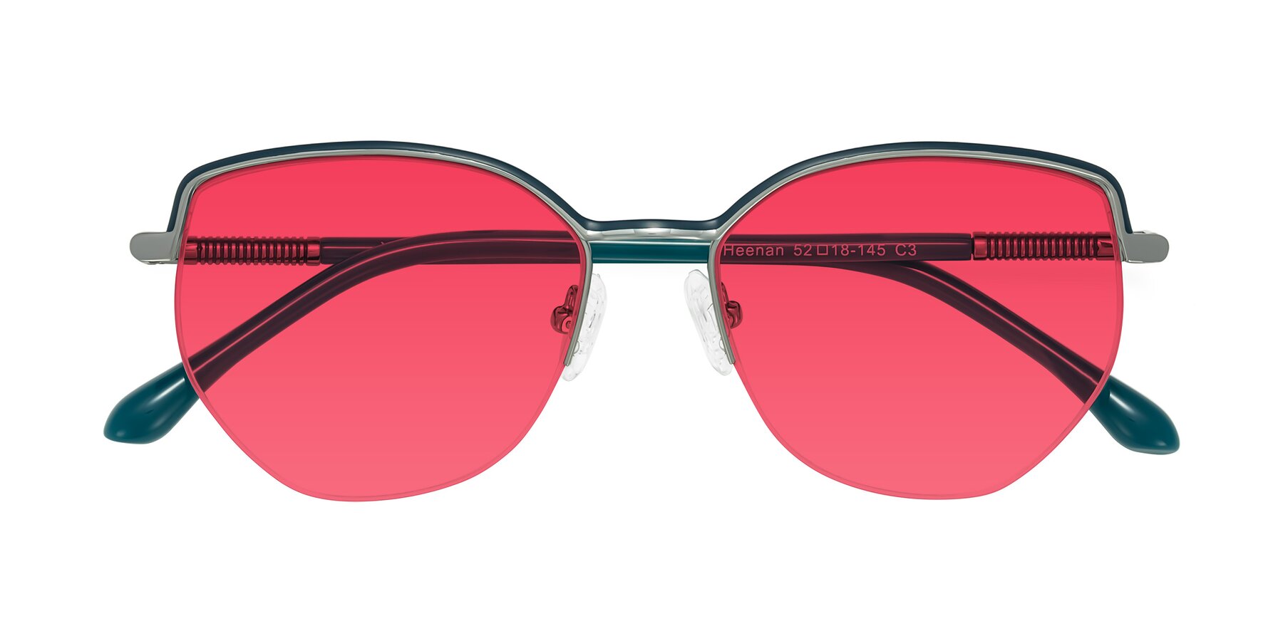 Folded Front of Heenan in Teal/Silver with Red Tinted Lenses