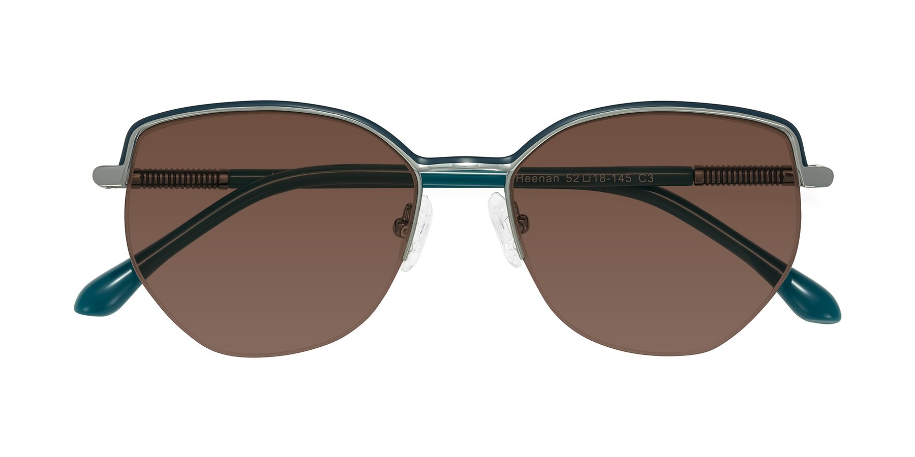 Folded Front of Heenan in Teal/Silver with Brown Tinted Lenses