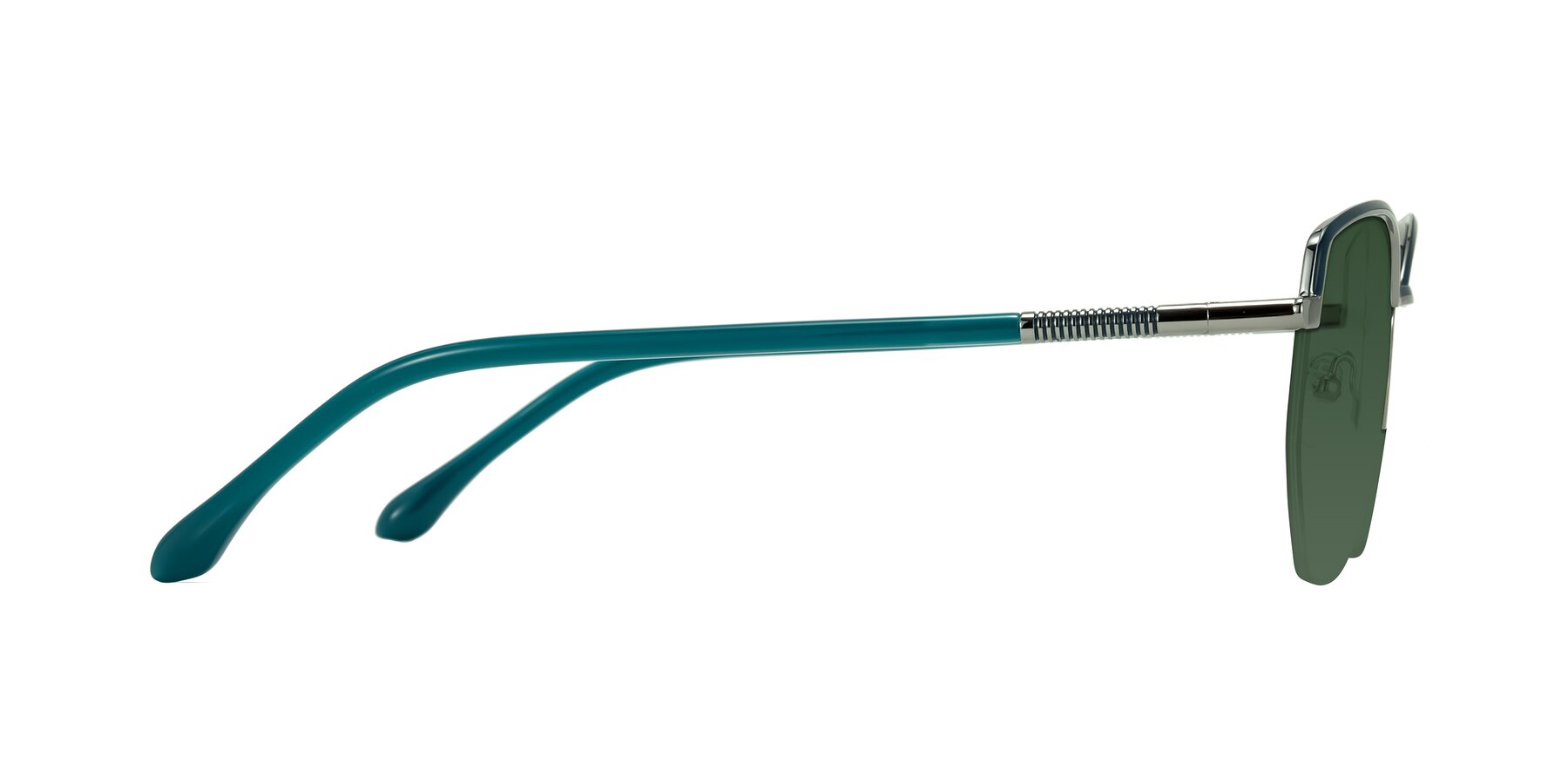 Side of Heenan in Teal/Silver with Green Tinted Lenses