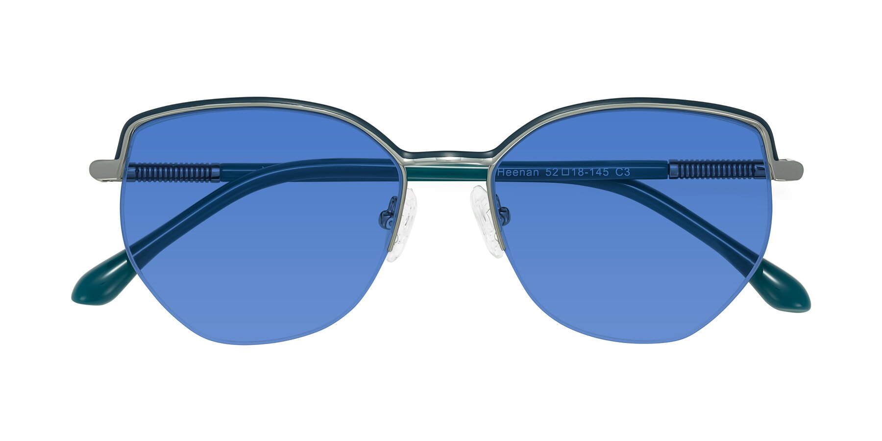 Folded Front of Heenan in Teal/Silver with Blue Tinted Lenses