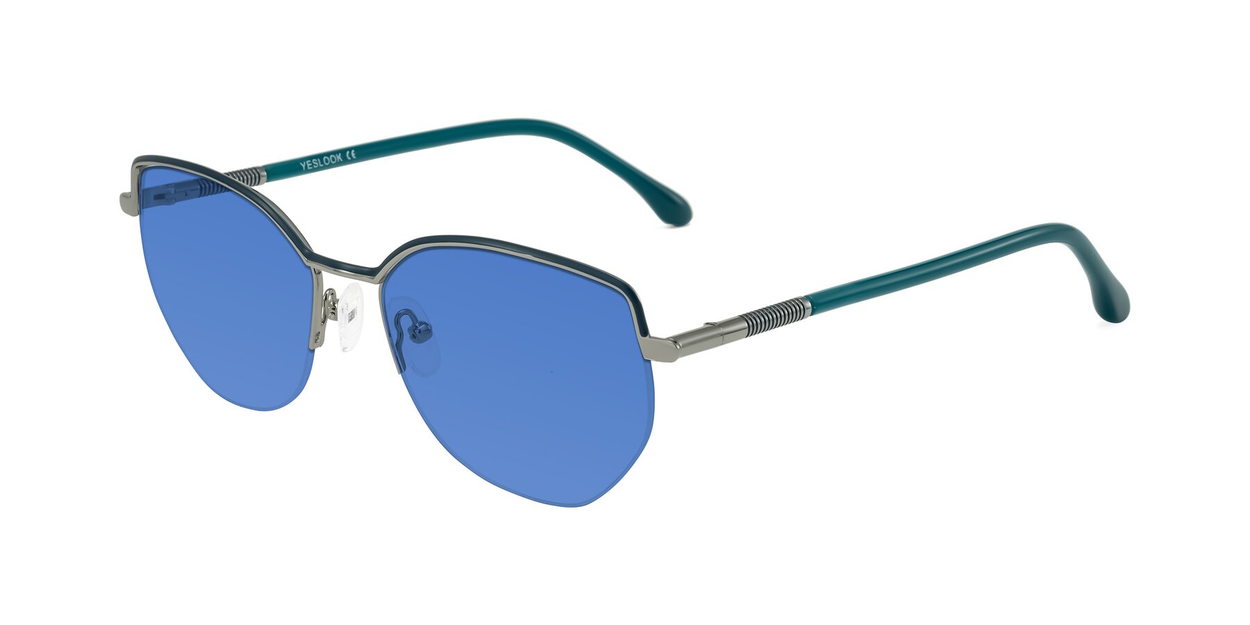 Angle of Heenan in Teal/Silver with Blue Tinted Lenses