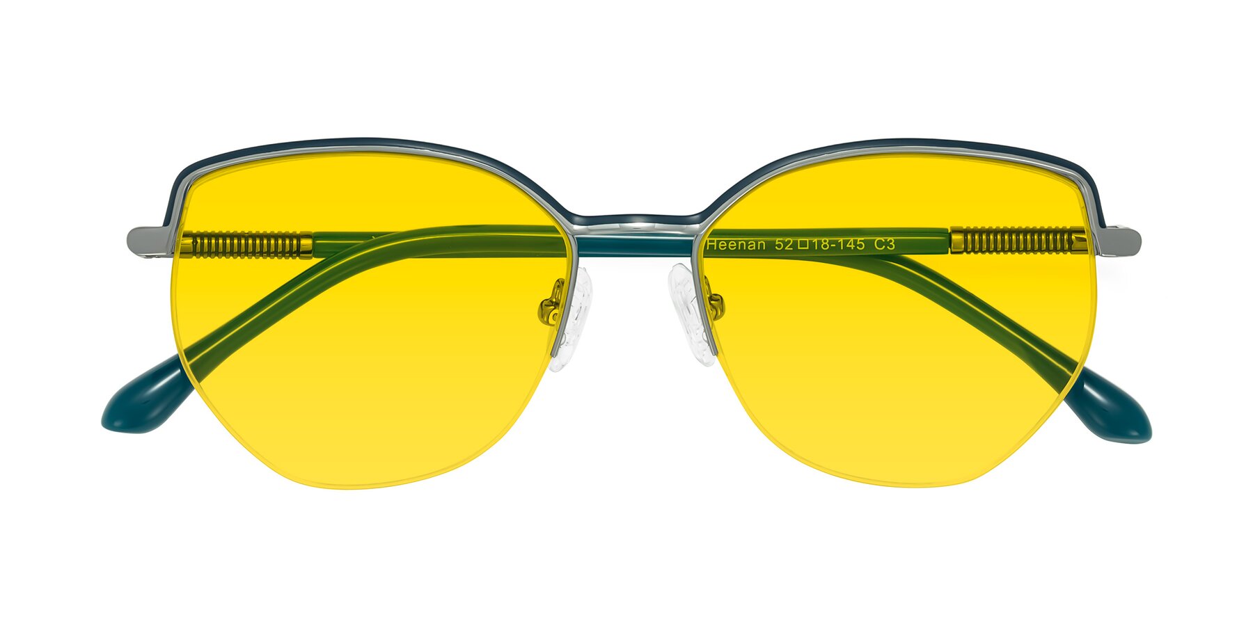 Folded Front of Heenan in Teal/Silver with Yellow Tinted Lenses