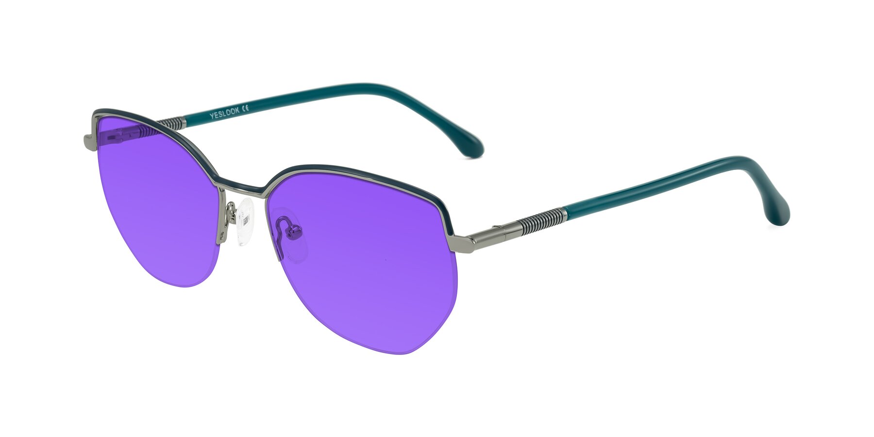 Angle of Heenan in Teal/Silver with Purple Tinted Lenses