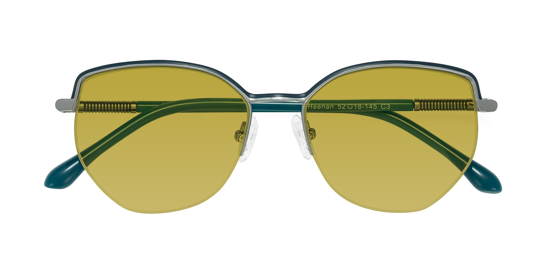 Folded Front of Heenan in Teal/Silver with Champagne Tinted Lenses