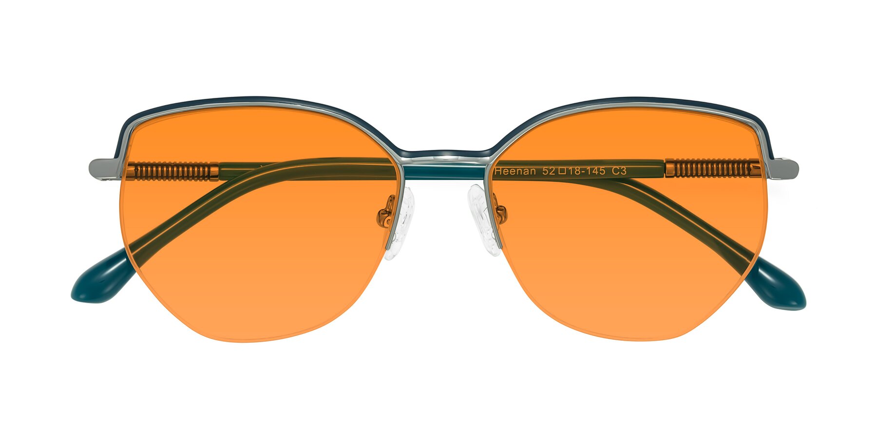 Folded Front of Heenan in Teal/Silver with Orange Tinted Lenses