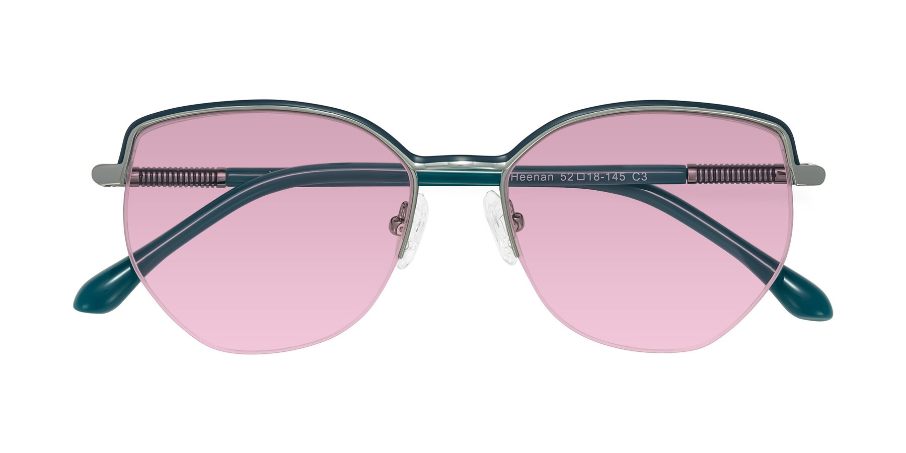 Folded Front of Heenan in Teal/Silver with Light Wine Tinted Lenses