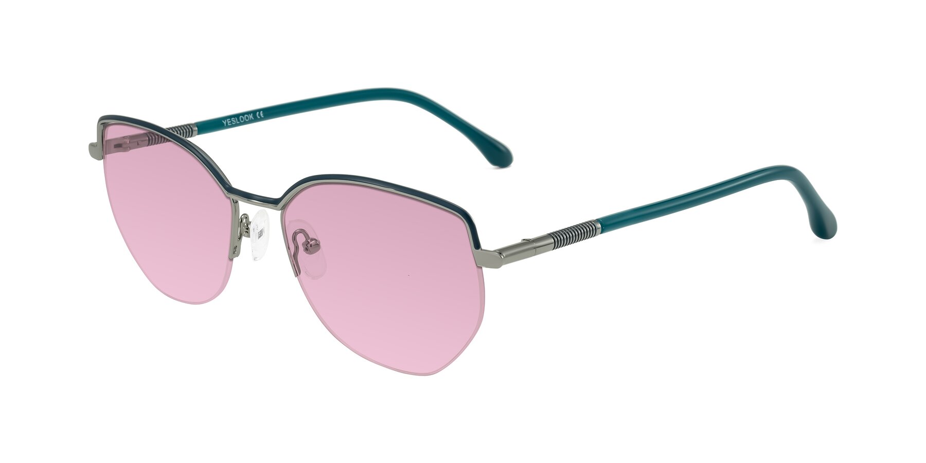 Angle of Heenan in Teal/Silver with Light Wine Tinted Lenses