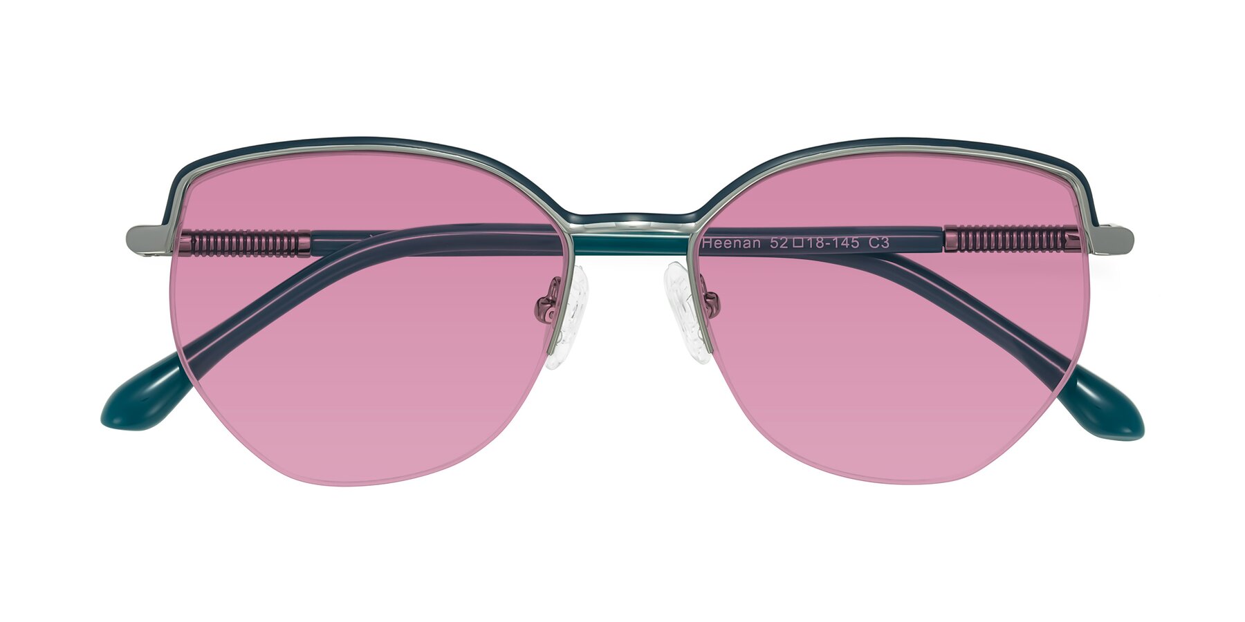 Folded Front of Heenan in Teal/Silver with Medium Wine Tinted Lenses