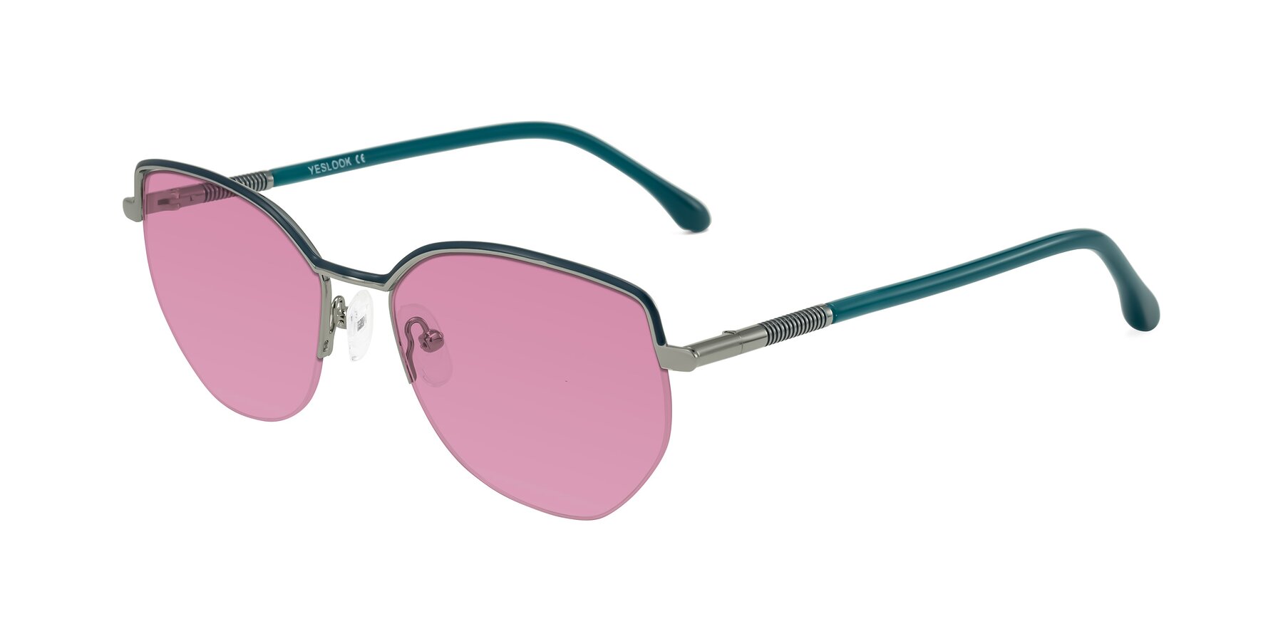 Angle of Heenan in Teal/Silver with Medium Wine Tinted Lenses
