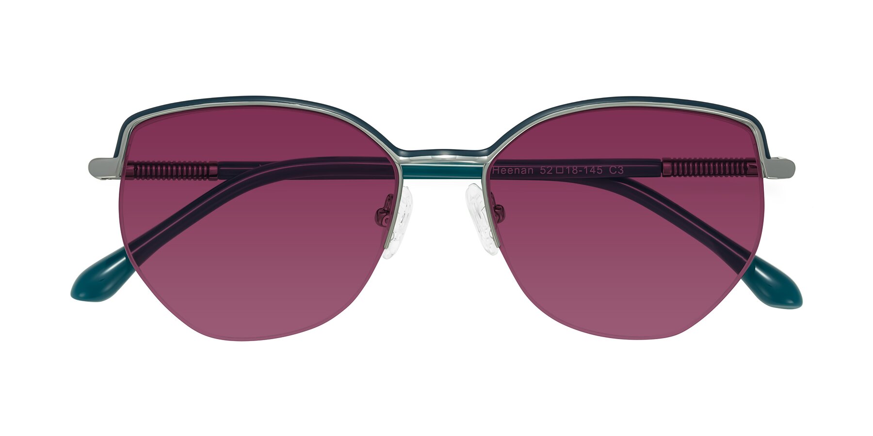 Folded Front of Heenan in Teal/Silver with Wine Tinted Lenses