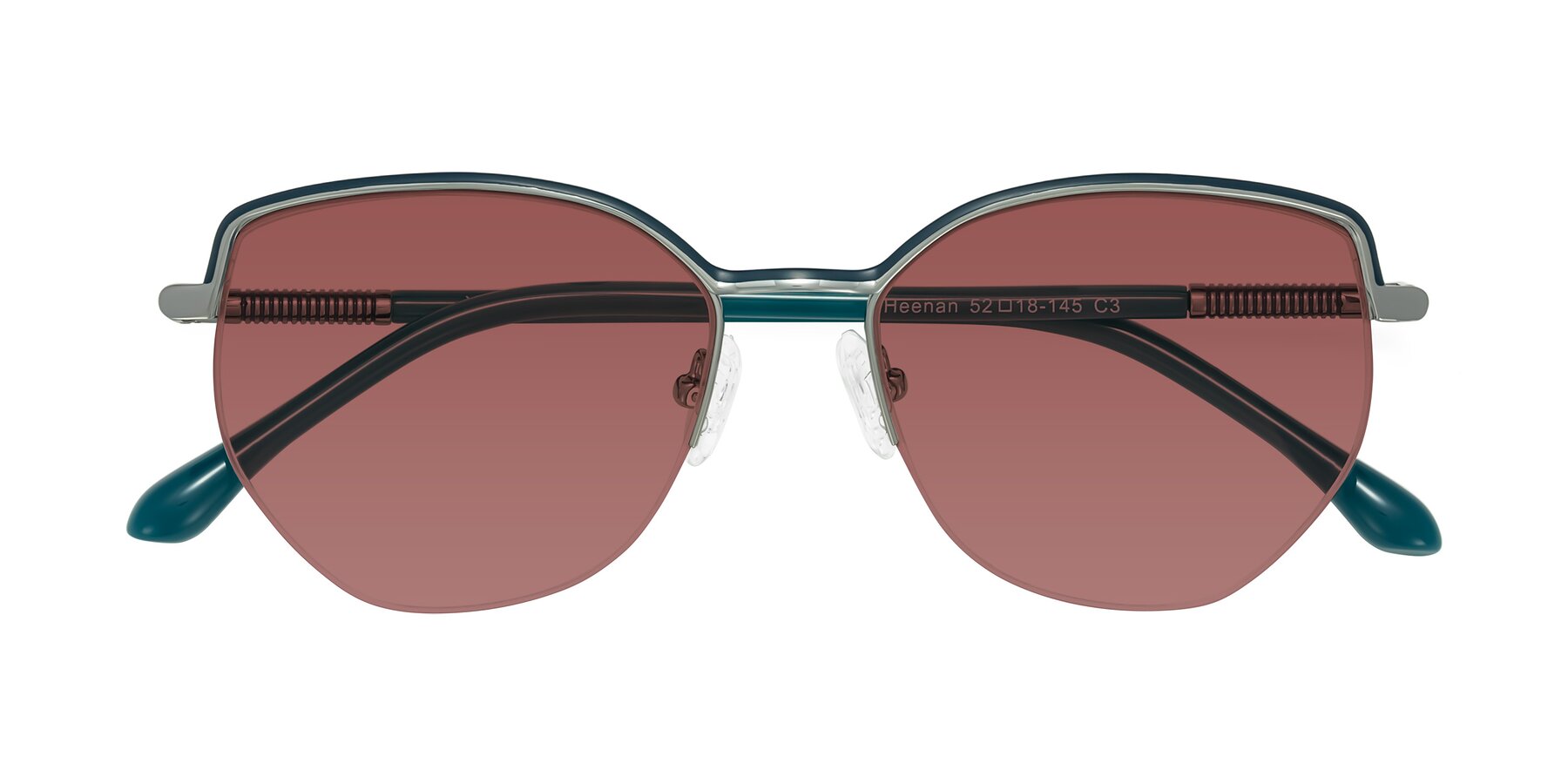 Folded Front of Heenan in Teal/Silver with Garnet Tinted Lenses