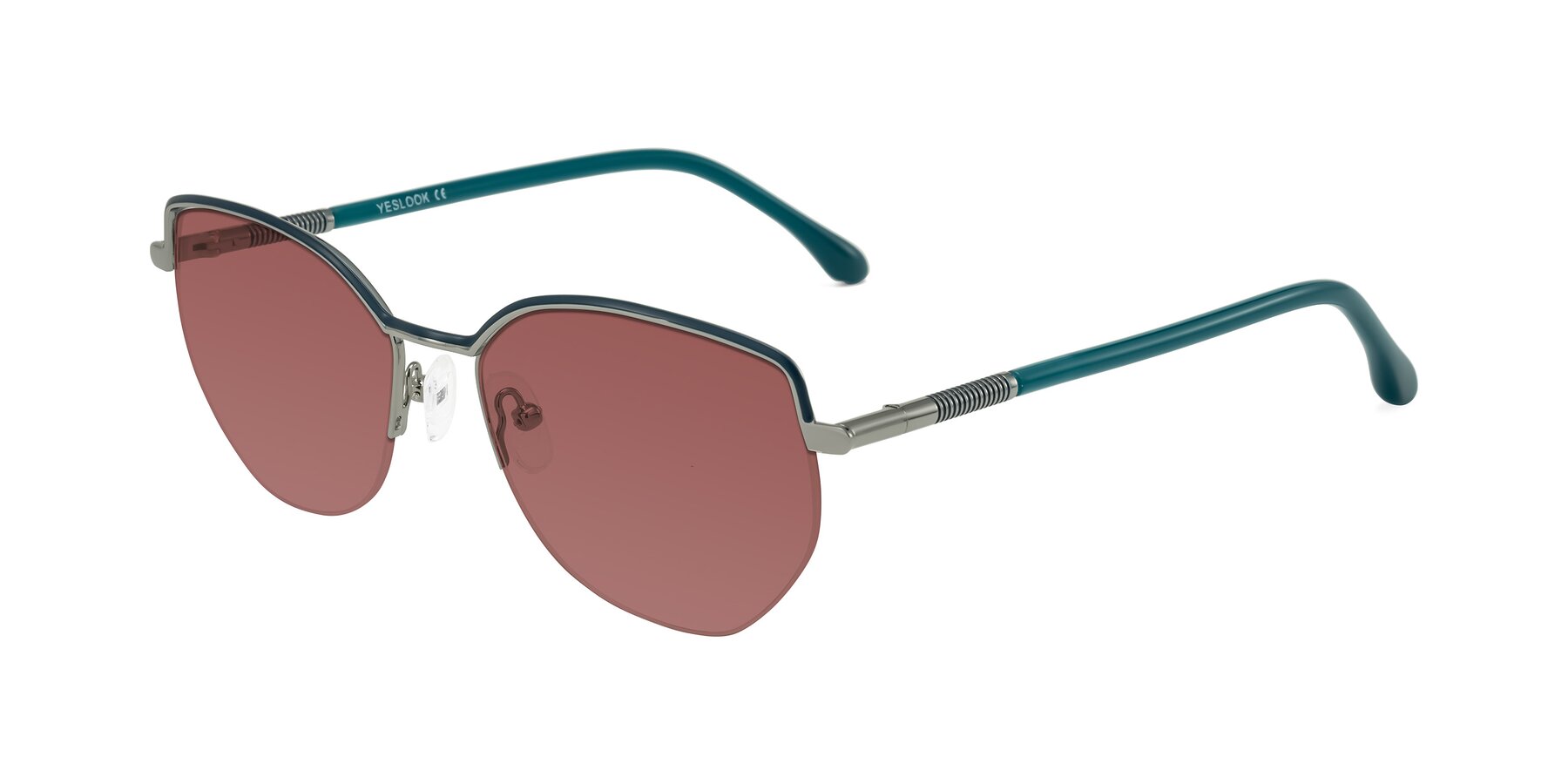 Angle of Heenan in Teal/Silver with Garnet Tinted Lenses