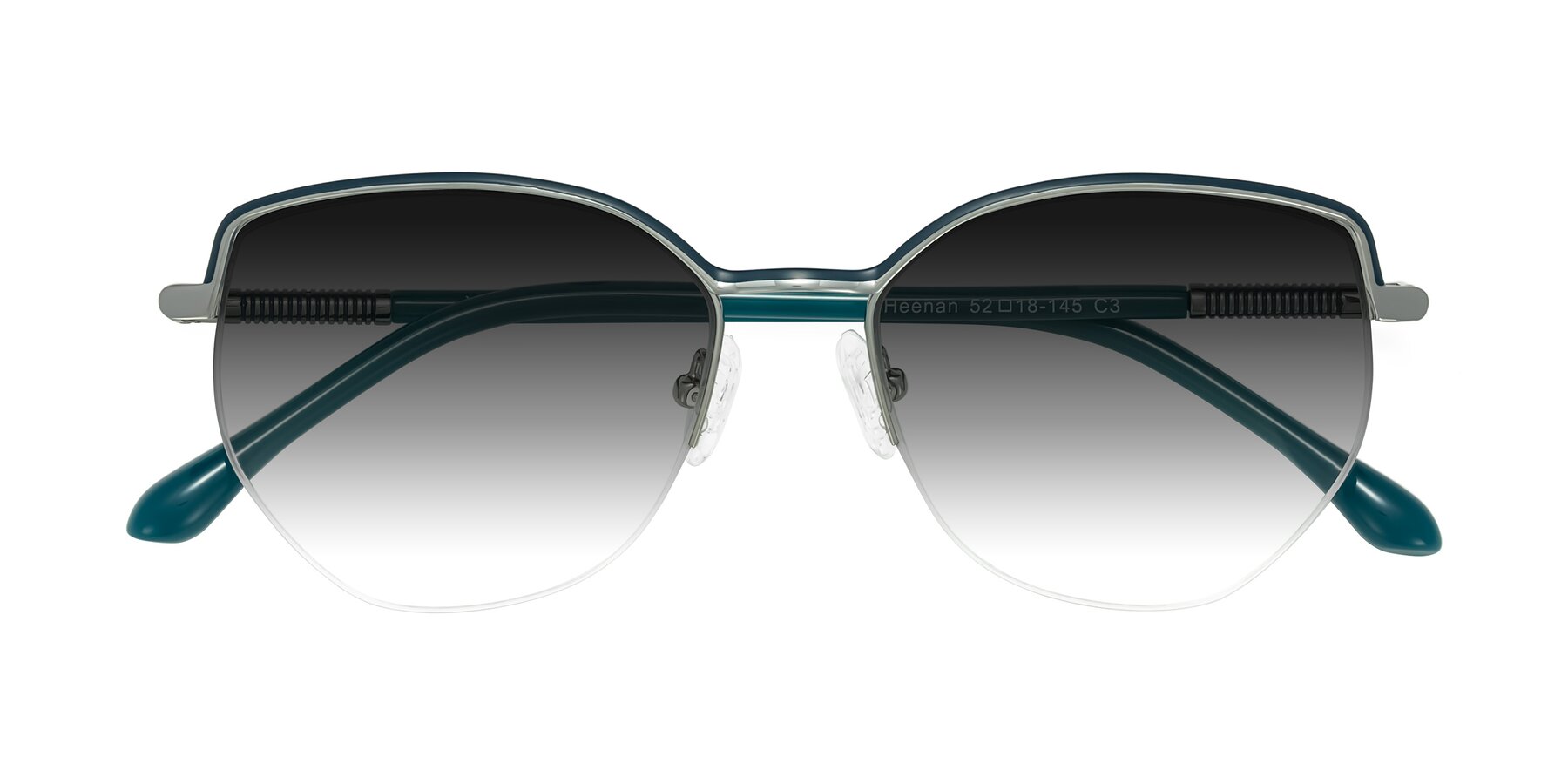 Folded Front of Heenan in Teal/Silver with Gray Gradient Lenses