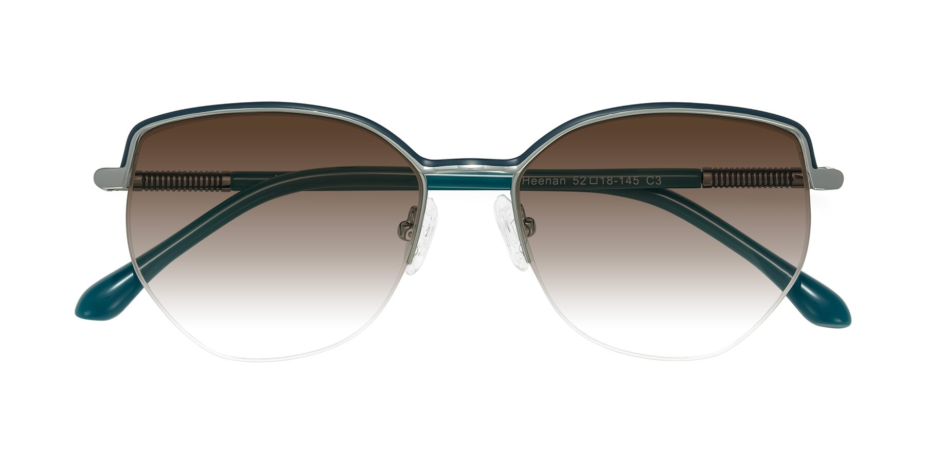 Folded Front of Heenan in Teal/Silver with Brown Gradient Lenses