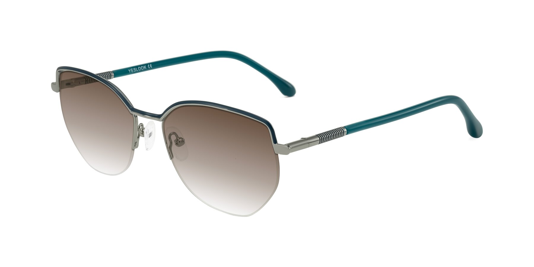 Angle of Heenan in Teal/Silver with Brown Gradient Lenses