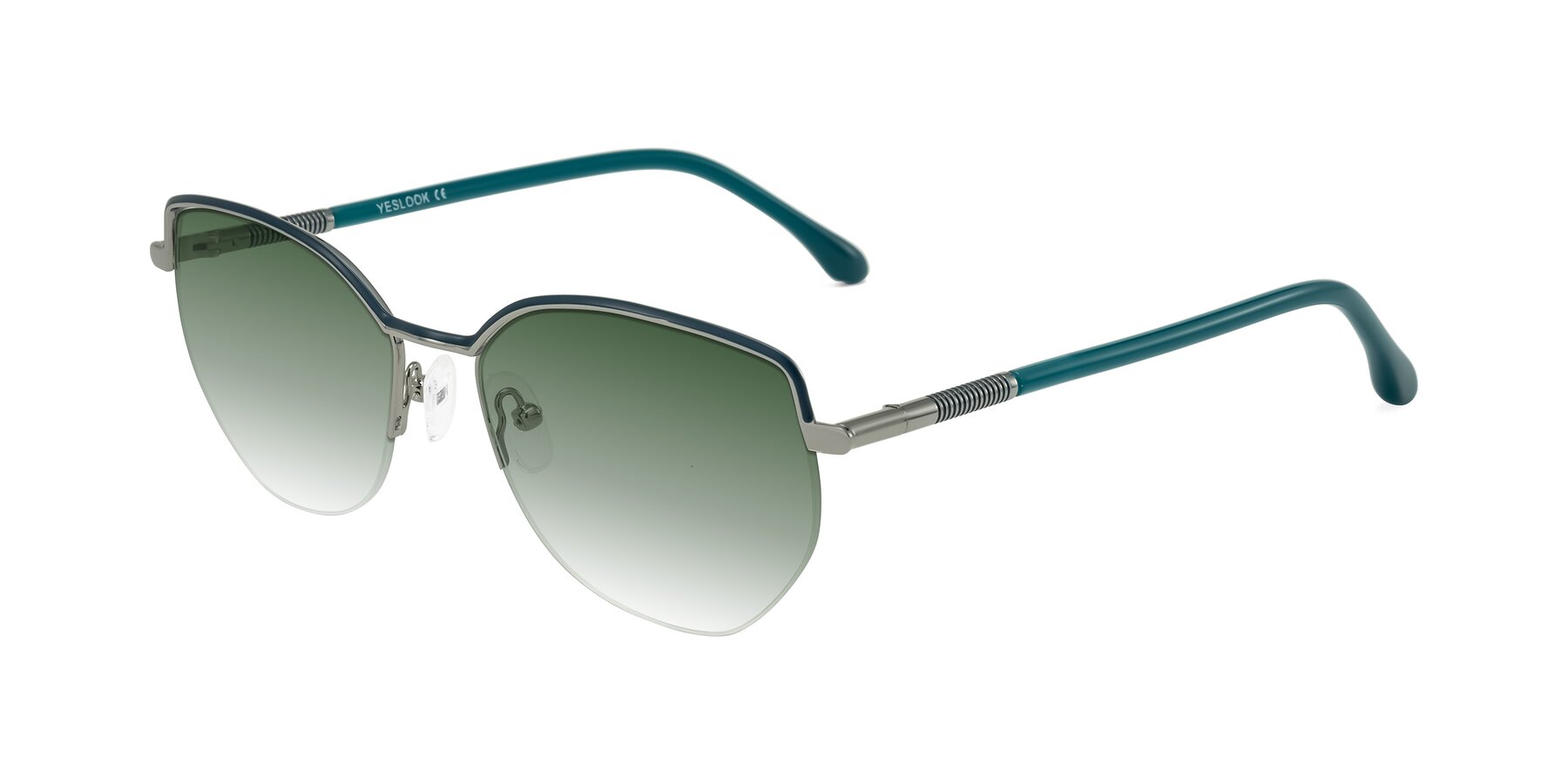 Angle of Heenan in Teal/Silver with Green Gradient Lenses