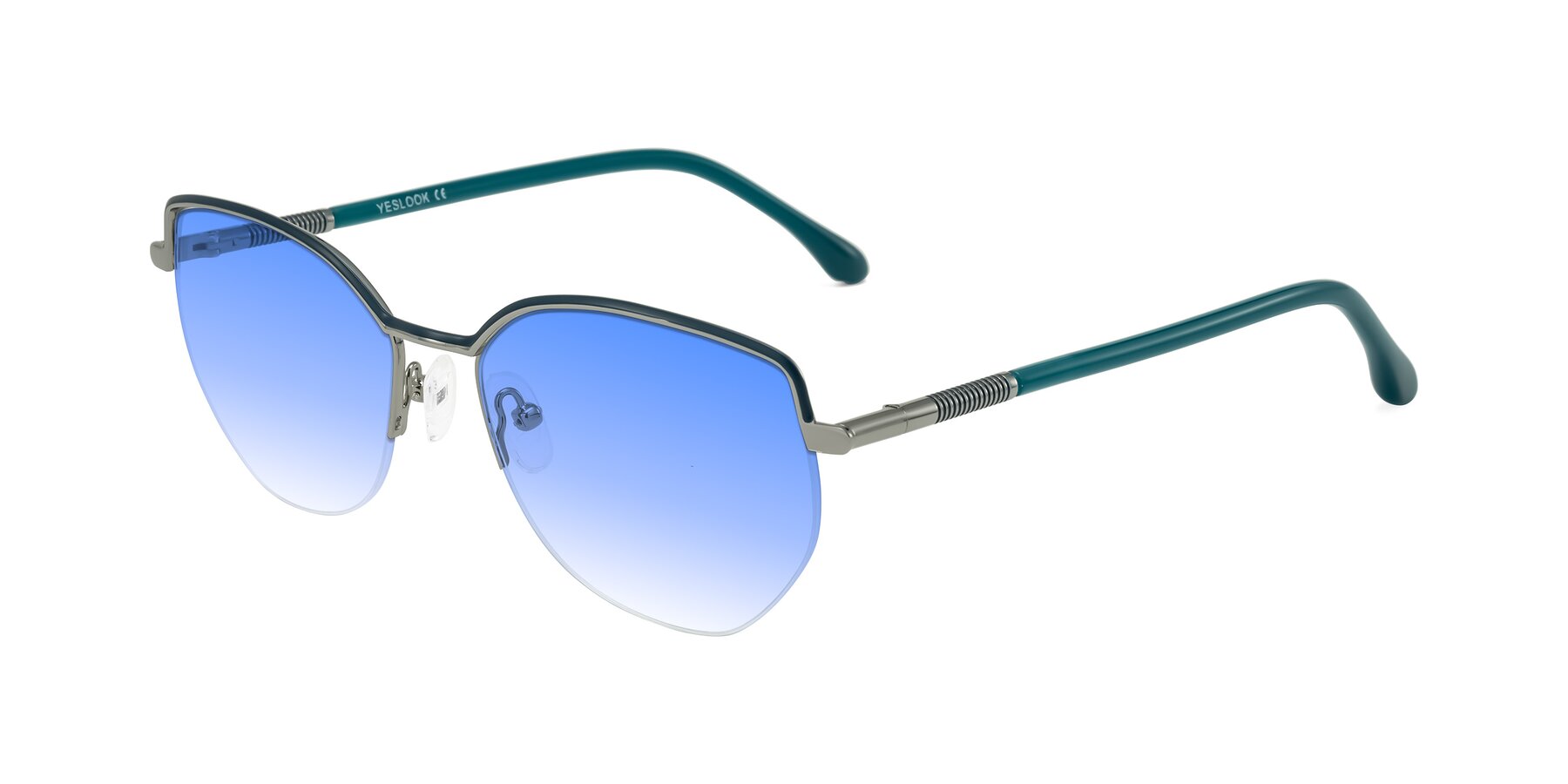 Angle of Heenan in Teal/Silver with Blue Gradient Lenses