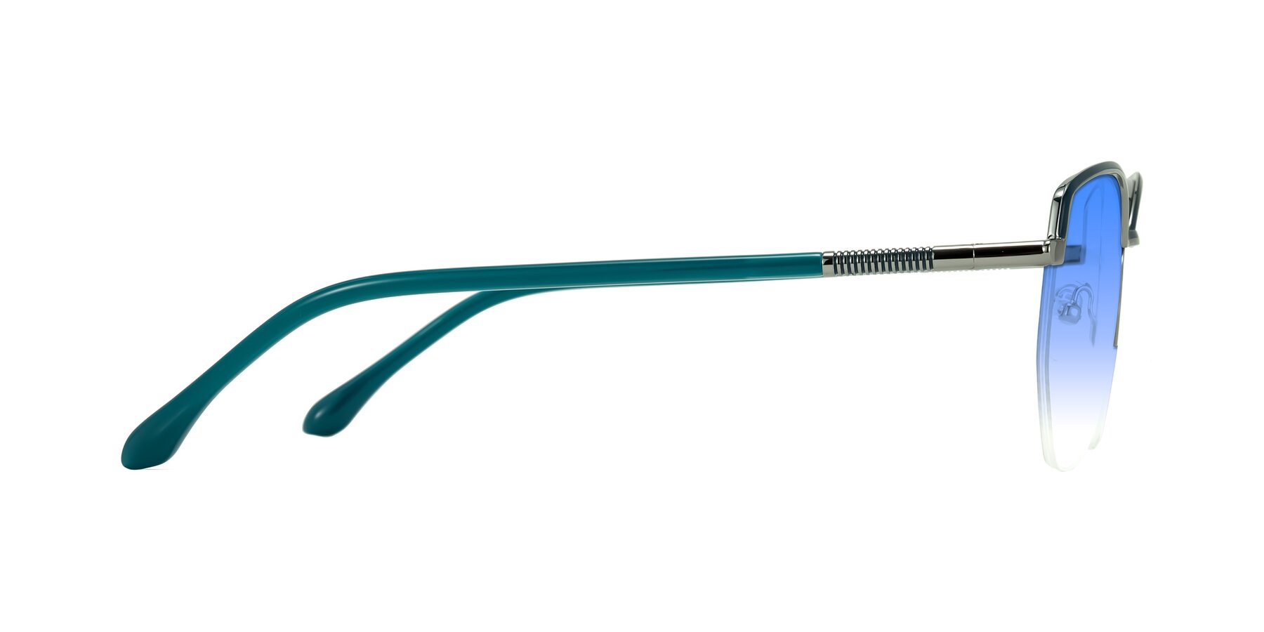 Side of Heenan in Teal/Silver with Blue Gradient Lenses
