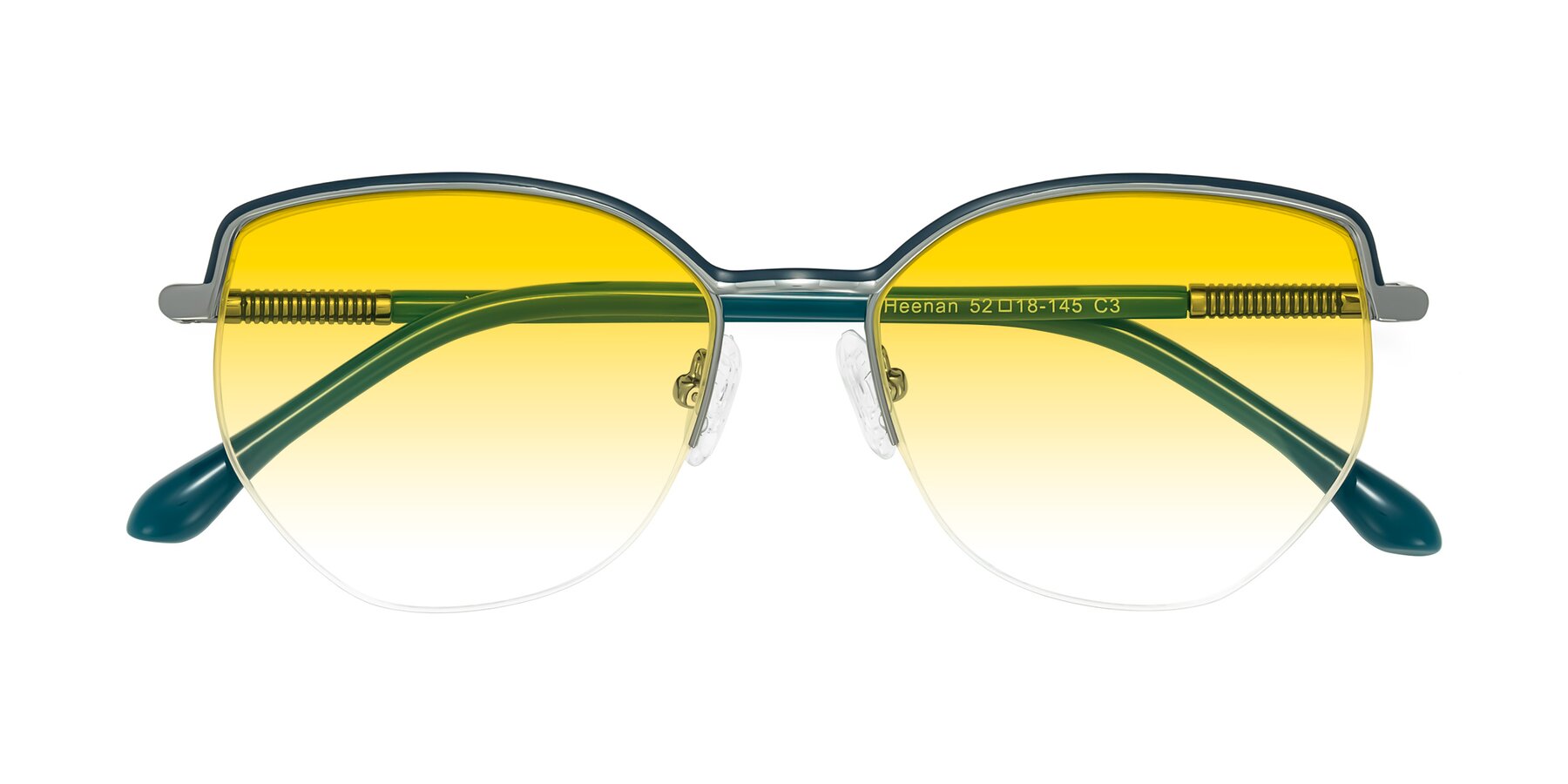 Folded Front of Heenan in Teal/Silver with Yellow Gradient Lenses