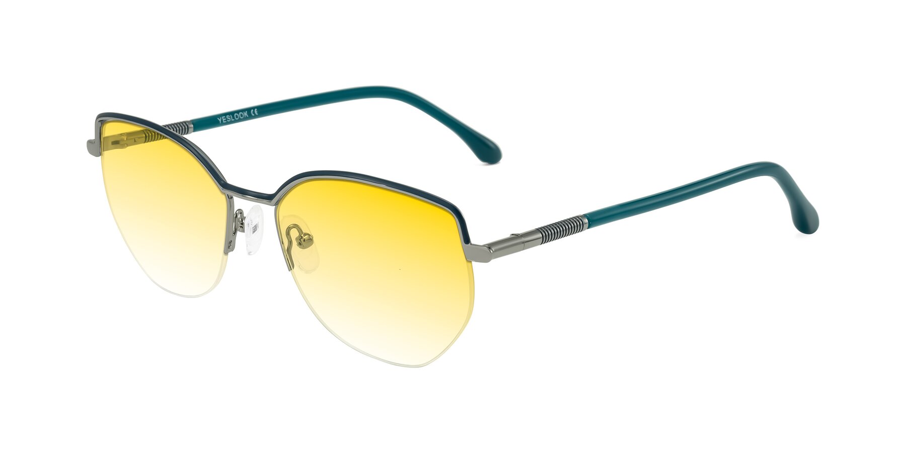 Angle of Heenan in Teal/Silver with Yellow Gradient Lenses