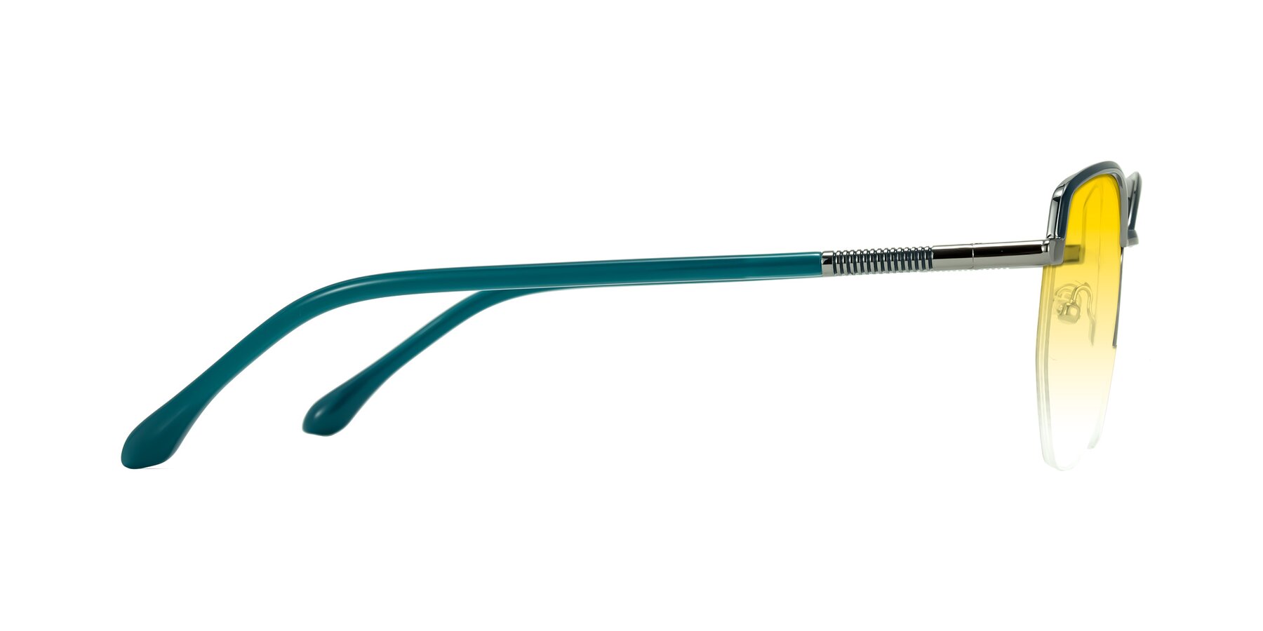 Side of Heenan in Teal/Silver with Yellow Gradient Lenses