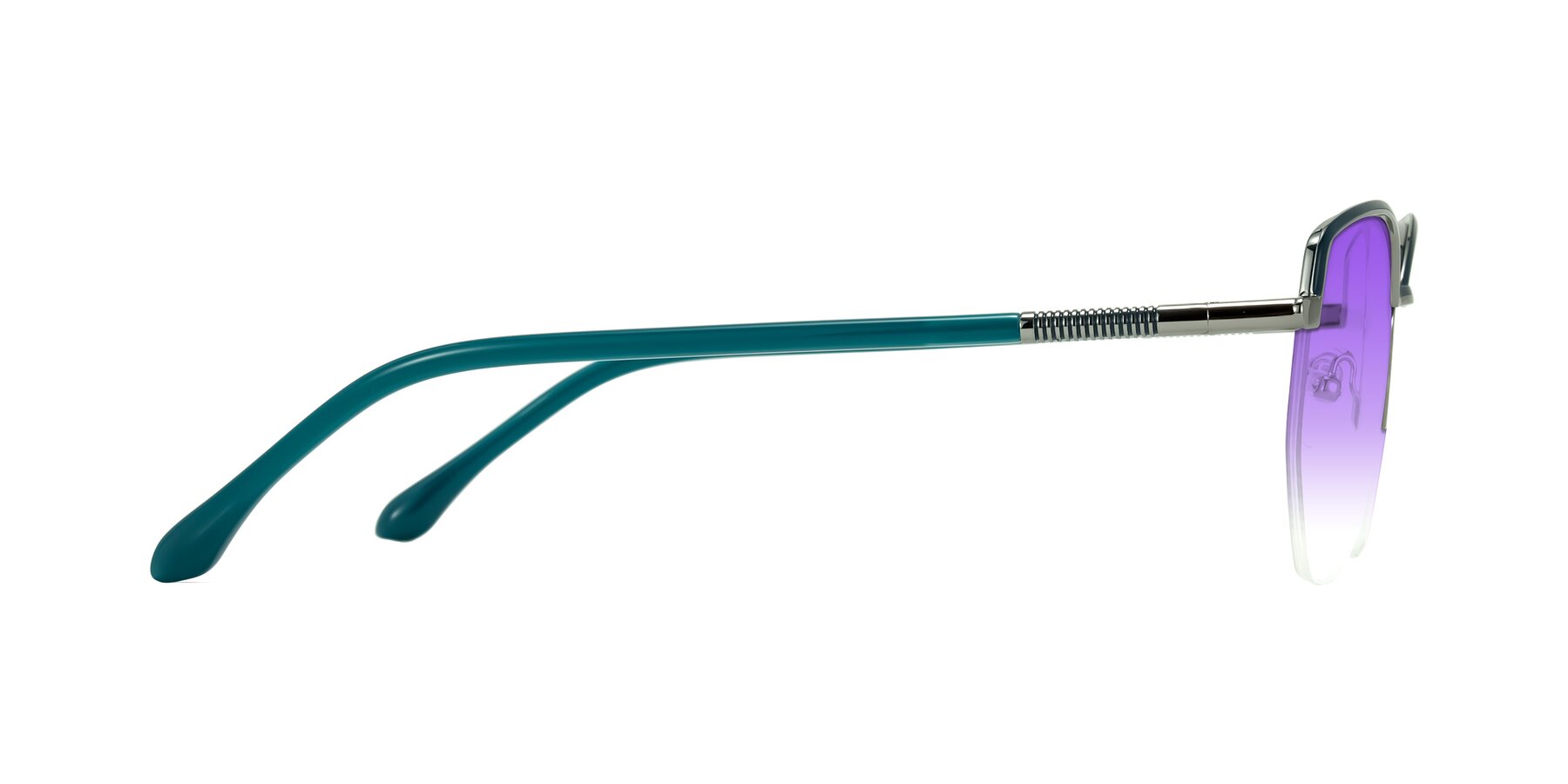 Side of Heenan in Teal/Silver with Purple Gradient Lenses