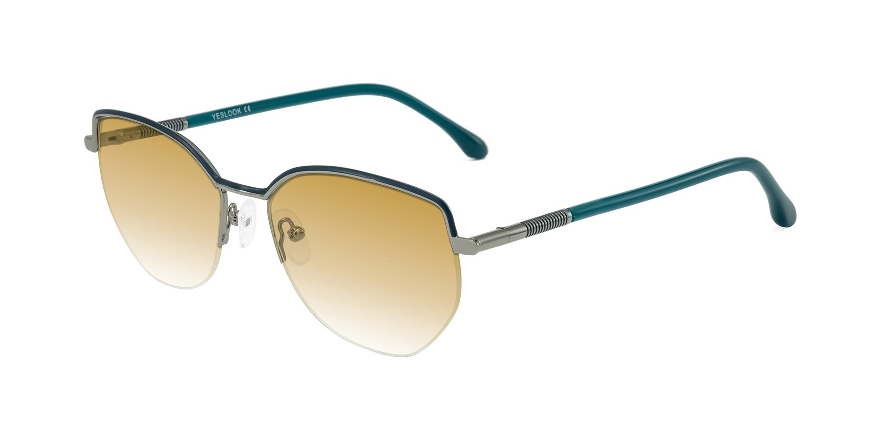 Angle of Heenan in Teal/Silver with Champagne Gradient Lenses