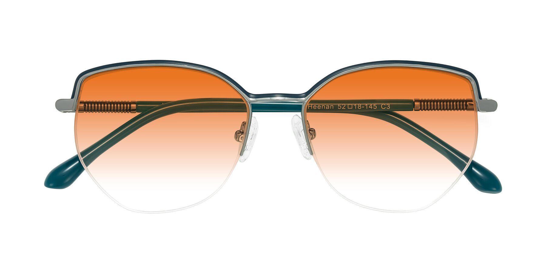 Folded Front of Heenan in Teal/Silver with Orange Gradient Lenses