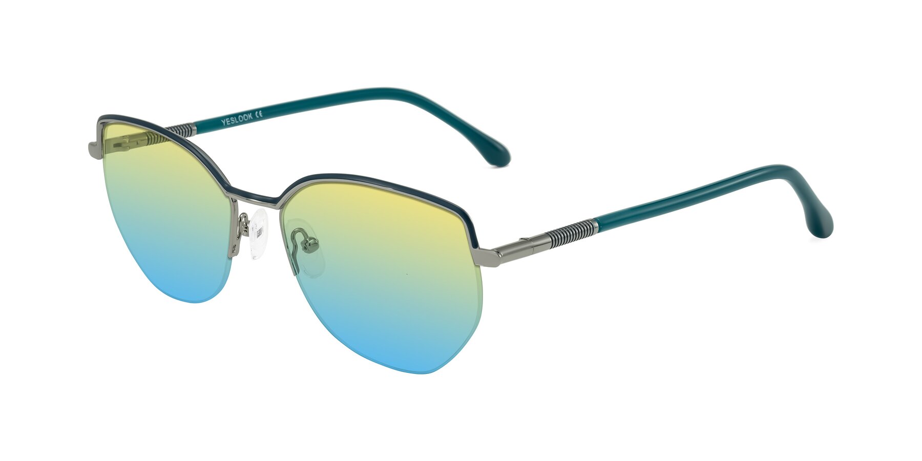 Angle of Heenan in Teal/Silver with Yellow / Blue Gradient Lenses
