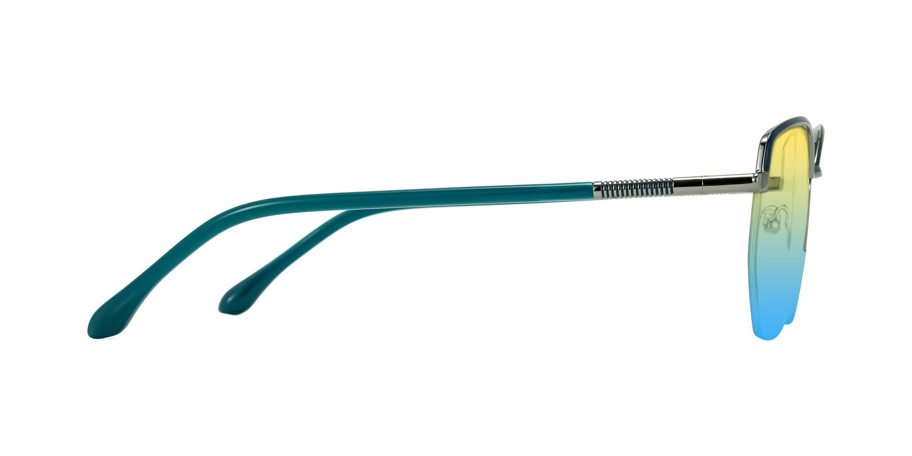 Side of Heenan in Teal/Silver with Yellow / Blue Gradient Lenses