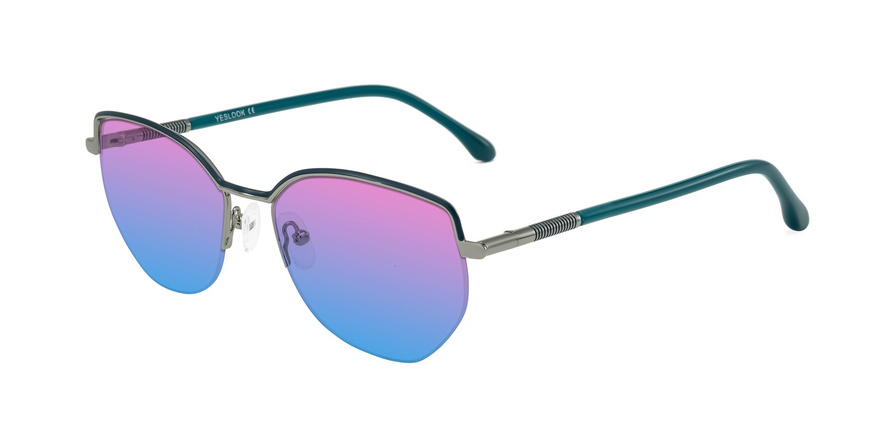 Angle of Heenan in Teal/Silver with Pink / Blue Gradient Lenses