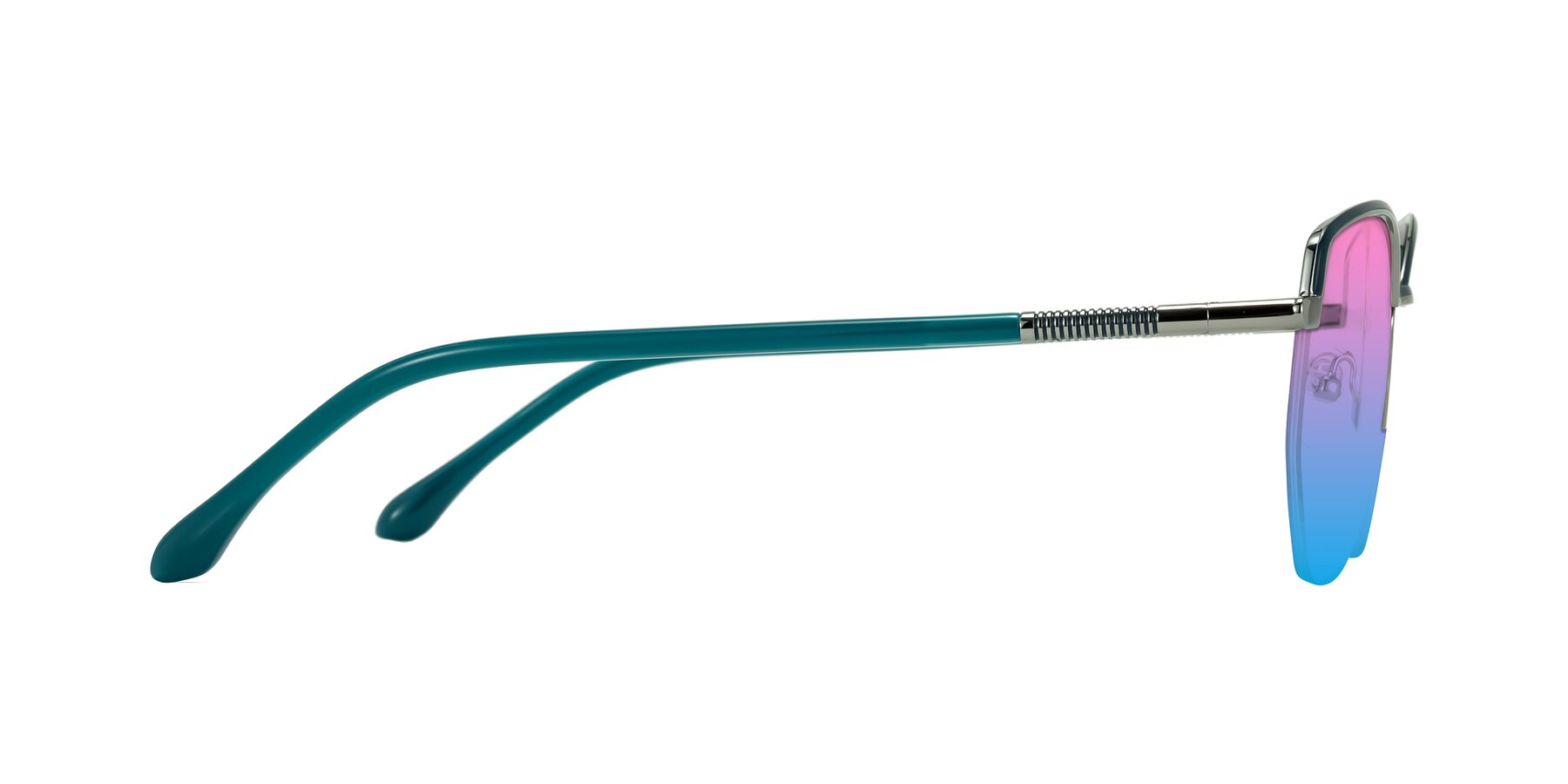 Side of Heenan in Teal/Silver with Pink / Blue Gradient Lenses