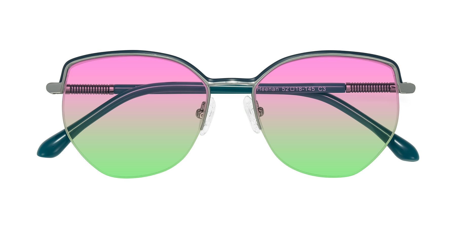 Folded Front of Heenan in Teal/Silver with Pink / Green Gradient Lenses