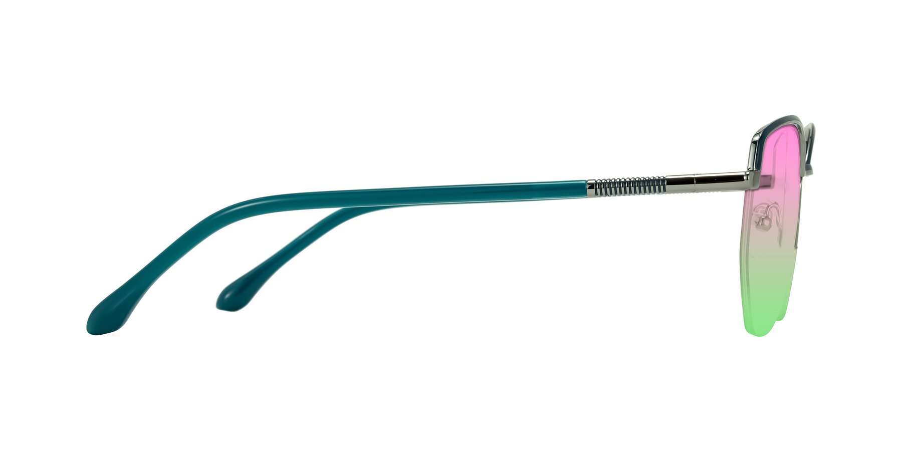 Side of Heenan in Teal/Silver with Pink / Green Gradient Lenses