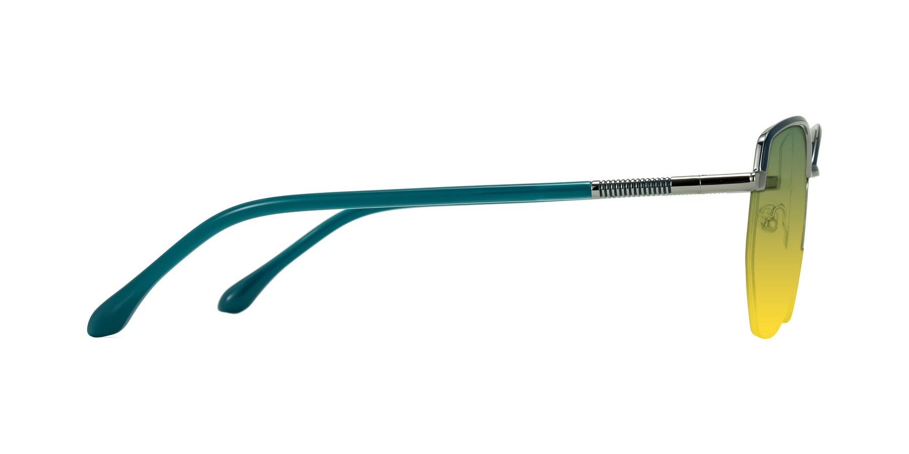 Side of Heenan in Teal/Silver with Green / Yellow Gradient Lenses