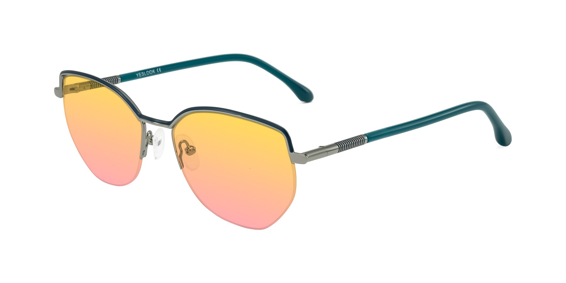 Angle of Heenan in Teal/Silver with Yellow / Pink Gradient Lenses