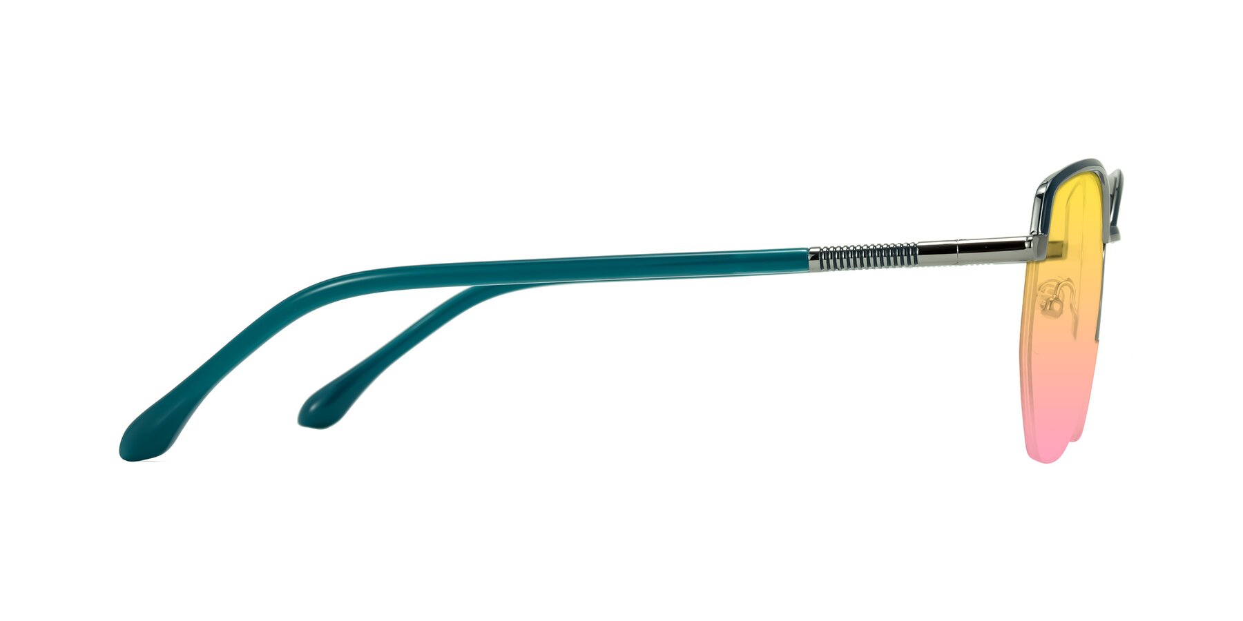 Side of Heenan in Teal/Silver with Yellow / Pink Gradient Lenses